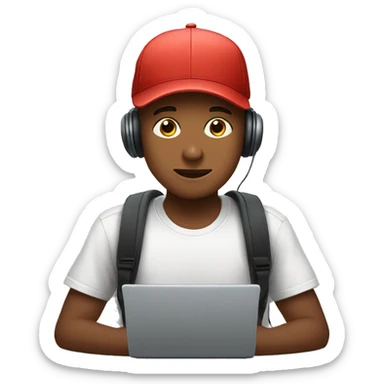 boy with cap and laptop and headsphone sticker