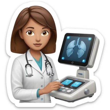 brown haired female doctor adjusting knobs on an ultrasound machine sticker