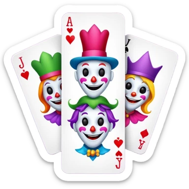 3 poker cards, with crazy colorful human jolly jokers inside sticker