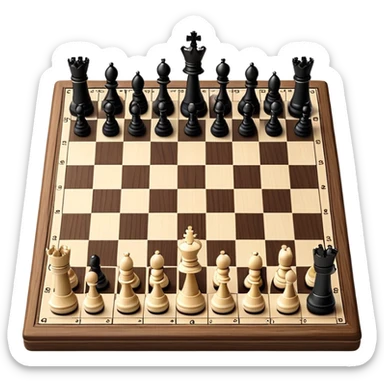 A chessboard with a few strategically placed pieces, including a king, queen, and pawns. The scene highlights the classic black and white squares of the board, emphasizing strategy and thoughtfulness in the game of chess. sticker
