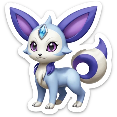 Shiny White with Violet and Indigo Meloetta-Absol-Minccino-Zangoose-Pokémon-Fakémon-fusion-hybrid-creature sticker