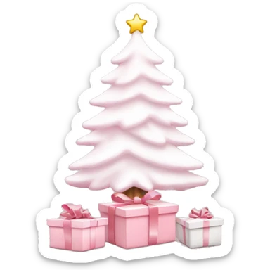 Light pink Christmas gifts under a white Christmas tree  sticker