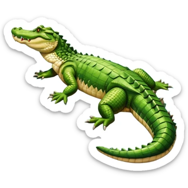 A large crocodile resting on a riverbank, part of its body in water, realistic scales and reflections, natural sunlight. sticker