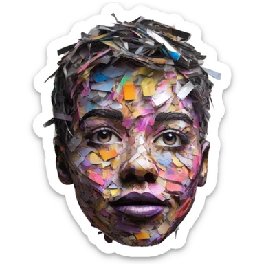 Colourful dark neon graffiti scribble scrapbook patchwork Person face portrait made entirely of multicoloured torn up magazines  sticker