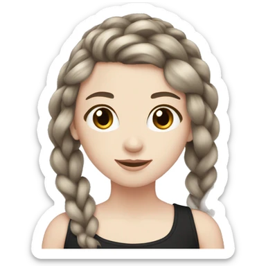 girl with pale skin and brown hair with silver ends, pulled into a braid, wearing black sticker