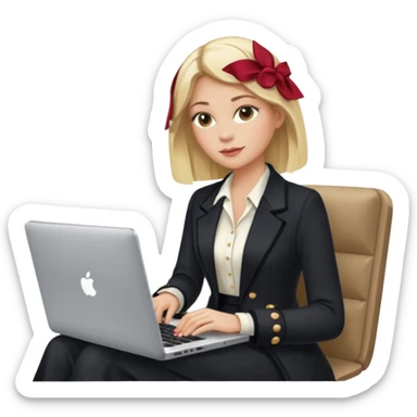 Woman blonde hair typing in laptop luxury clothes  sticker