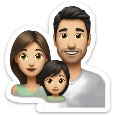 the dad has black hair, the mum has long Brown hair and is pregnant, the baby girl has short light brown hair sticker