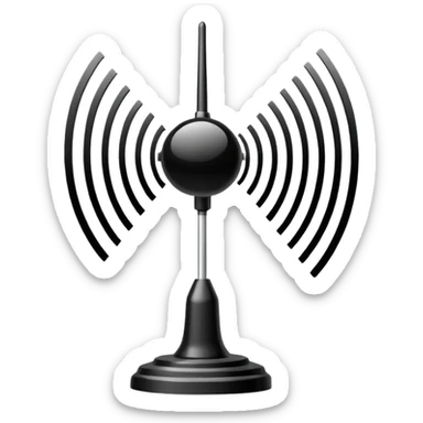 Minimalist emoji-style sticker of an old-school antenna with distorted, glitched signal waves. Clean icon style. sticker