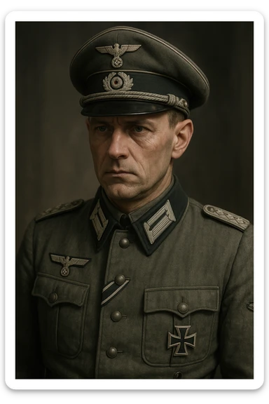 World War II German officer, military uniform, serious expression, historically accurate, detailed, realistic style sticker