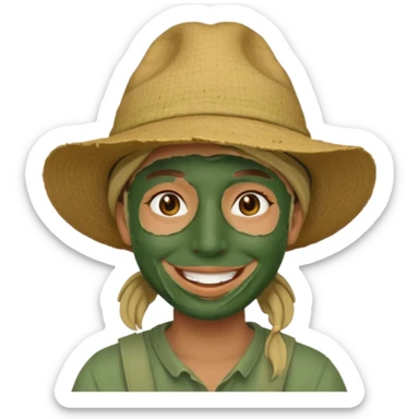 messy green full face clay mask and tourist hat  sticker