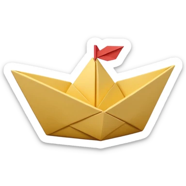 3D render of Paper Boat made entirely of folded origami paper, sharp creases, cardboard texture, matte finish, visible paper grain, craft aesthetic, Apple emoji style, isolated on white background --v 6.0 sticker