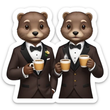 Otters wearing tuxedos while drinking coffee sticker