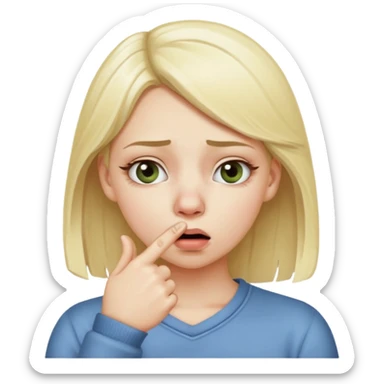 white blonde girl holding her nose with her index finger and thumb because something stinks  sticker