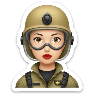 woman soldier with hair style wearing mouth mask sticker