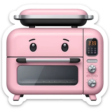 Cute emoji-style Ninja Combi countertop oven, pastel pink appliance, rounded edges, soft highlights, simple shadows, modern kitchen gadget aesthetic, realistic, centered, white background sticker