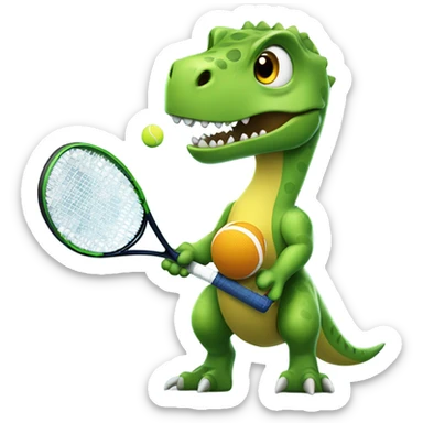 Dinosaur with tennis racket and tennis ball  sticker