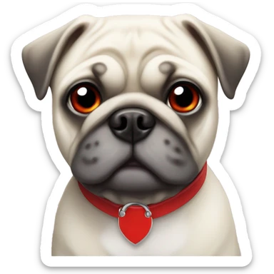White pug with red collar  sticker