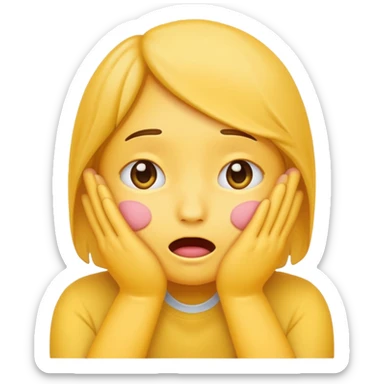 Yellow Standard emoji blushing and completely covering face with hands because they are flustered and embarrassed, face is very flushed sticker