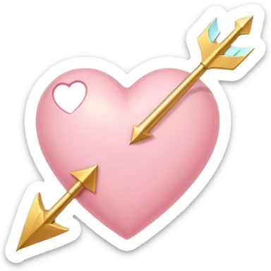 Cute baby pink heart pierced by a golden arrow,, soft glow, simple obsession aesthetic, sticker