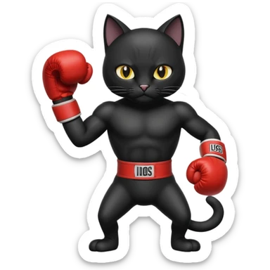 Black cat with boxing gloves sticker