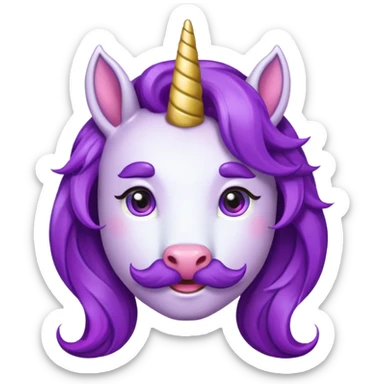 unicorn face with big thick mustache cute and purple haired and earrings sticker