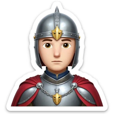 medieval knight horse rider portrait, head and shoulders only, polished steel armor collar, royal cape clasp, helmet partially visible, intense heroic eyes, fantasy medieval vibe, dramatic lighting, 3D cartoon, mobile game icon style, clean background, no text, no watermark
 sticker