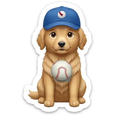 Golden retriever dog with blue baseball cap fullbody sitting down sticker