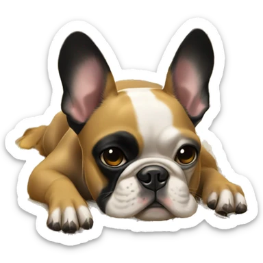 Black-and-tan French bulldog laying on big pile of gold coins sticker