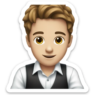 Boy with a white shirt and brown hair and blue eyes playing the piano sticker