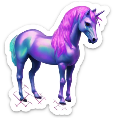 .Zombie_ Vaporwave black holographic oilslick zombie unicorn yellow caution tape sticker