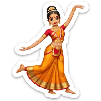 cinematic-realistic-bharatanatyam-dance-emoji,-depicted-as-an-elegant-classical-indian-dance-performance-with-graceful-poses,-intricate-costumes,-and-expressive-hand-gestures,-rendered-with-rich-textures-and-warm-dramatic-lighting sticker