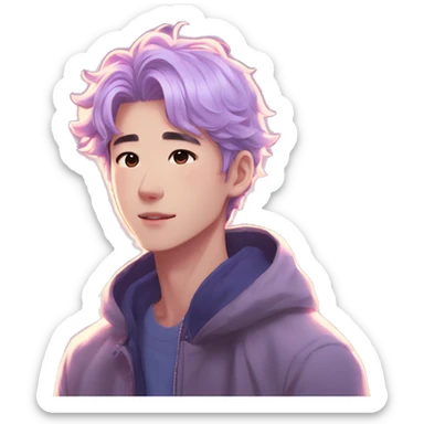 Gorgeous bright sparkly romantic Asian anime pastel guy with blushing face aesthetic trending style outside sticker