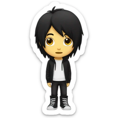 emo with with black hair, broken ankle, whole body view sticker
