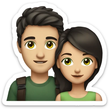 A dark-haired and brown-eyed girl with a guy who has dark hair and green eyes sticker