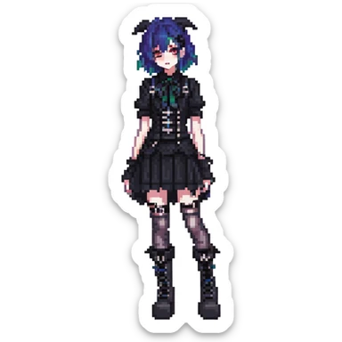 gothic femboy with dark makeup and platform boots sticker