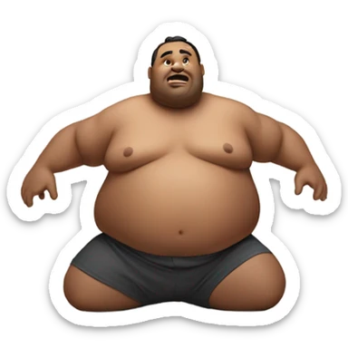 Fat man shirtless crawling down on floor sticker