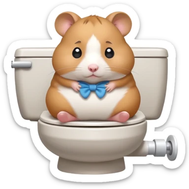 Cute chubby cartoon-style hamster sitting on toilet looking as if he had an accident, sticker-style illustration sticker