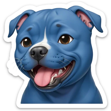 Cinematic Cute Yawning Blue Staffordshire Bull Terrier Portrait Emoji, Head tilted slightly with a dramatic, wide-open yawn, showcasing a smooth blue Fur with a refined texture, floppy ears slightly drooping, round dark eyes barely open in drowsy contentment, Simplified yet irresistibly adorable features, highly detailed, glowing with a soft, cozy glow, high shine, relaxed yet expressive, stylized with a touch of whimsy, bright and endearing, soft glowing outline, capturing the essence of a sleepy yet affectionate guardian, so drowsy it feels like it could stretch right out of the screen and curl up for a nap! sticker