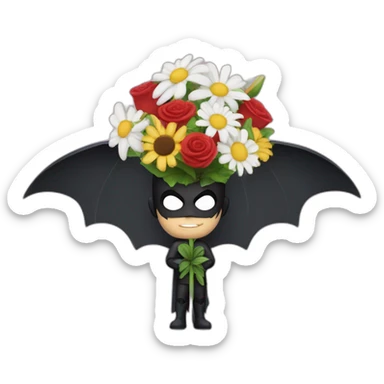 Batman amoureux avec un bouquet de fleur  sticker