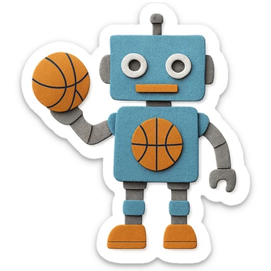 a basketball robot, paper craft style sticker