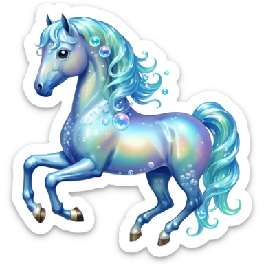 A magical horse made entirely of transparent bubbles and water, with a flowing mane of small bubbles sticker