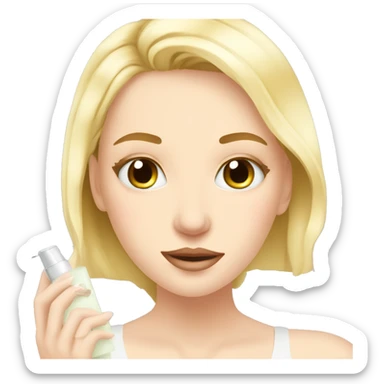 blonde girl with pale skin doing skincare in front of mirror  sticker