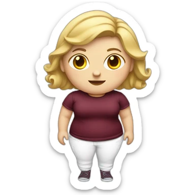 White Fat girl with burgandy t-shirt and white jeans sticker
