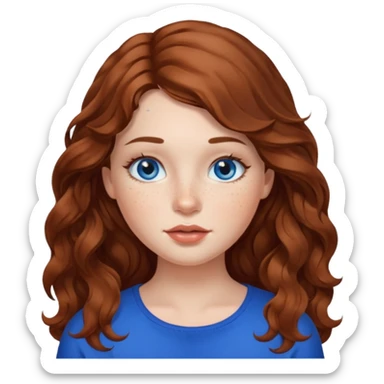 girl with long wave brown hair, blue eyes, plump lips and freckles  sticker