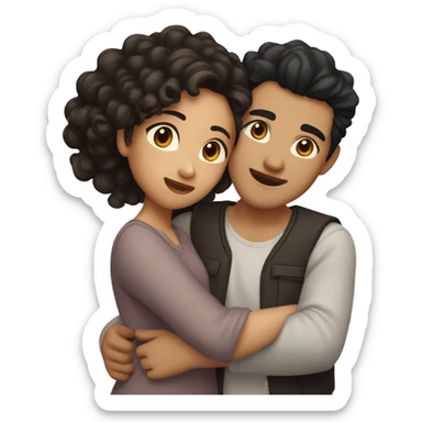 A half Asian man with dark hair and amber eyes embracing a half Asian woman with dark wavy curly hair and dark hazel eyes. They are in love sticker