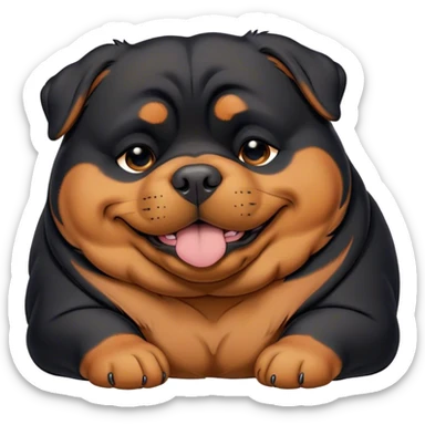 Cinematic Meme-Worthy Chubby Sleeping Rottweiler Portrait Emoji, Head resting peacefully with a contented smile, featuring a delightfully chubby build and a luxuriously soft black and tan coat, eyes shut in a serene nap, Simplified yet hilariously adorable features, highly detailed, glowing with a soft, drowsy light, high shine, relaxed and utterly lovable, stylized with an air of playful laziness, bright and endearing, soft glowing outline, capturing the essence of a comically sleepy guardian, so meme-worthy it feels like it could instantly become the next viral sensation of adorable slumber! sticker