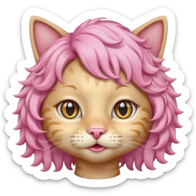 Blonde cat wearing pink curly wig sticker