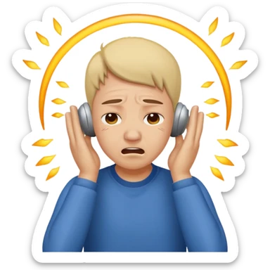 person covering ears, wincing in pain because the sound is terribly loud and hurting ears sticker