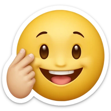 Quiero un personaje de una bolita de emoji amarilla con cara sonriente mordiéndose un dedo sticker