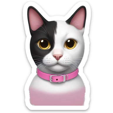 Black and white cat wearing pink collar  sticker